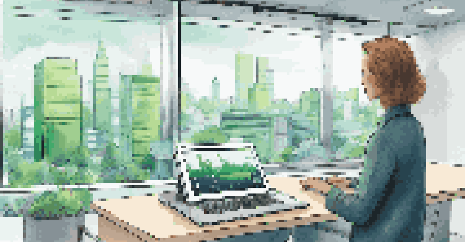 A user in a modern office using a tablet to access an AI-driven privacy dashboard showing data collection and settings.