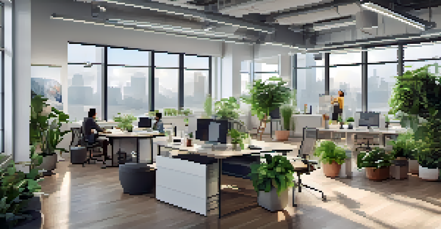 A diverse team working together in a bright office, using a digital interface to manage multiple cloud services.