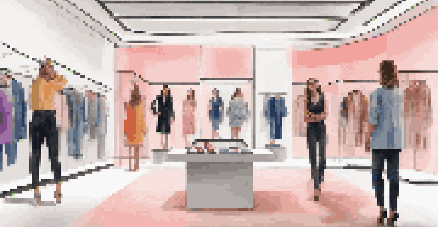 A fashion store where a customer is using an augmented reality app to try on outfits virtually.