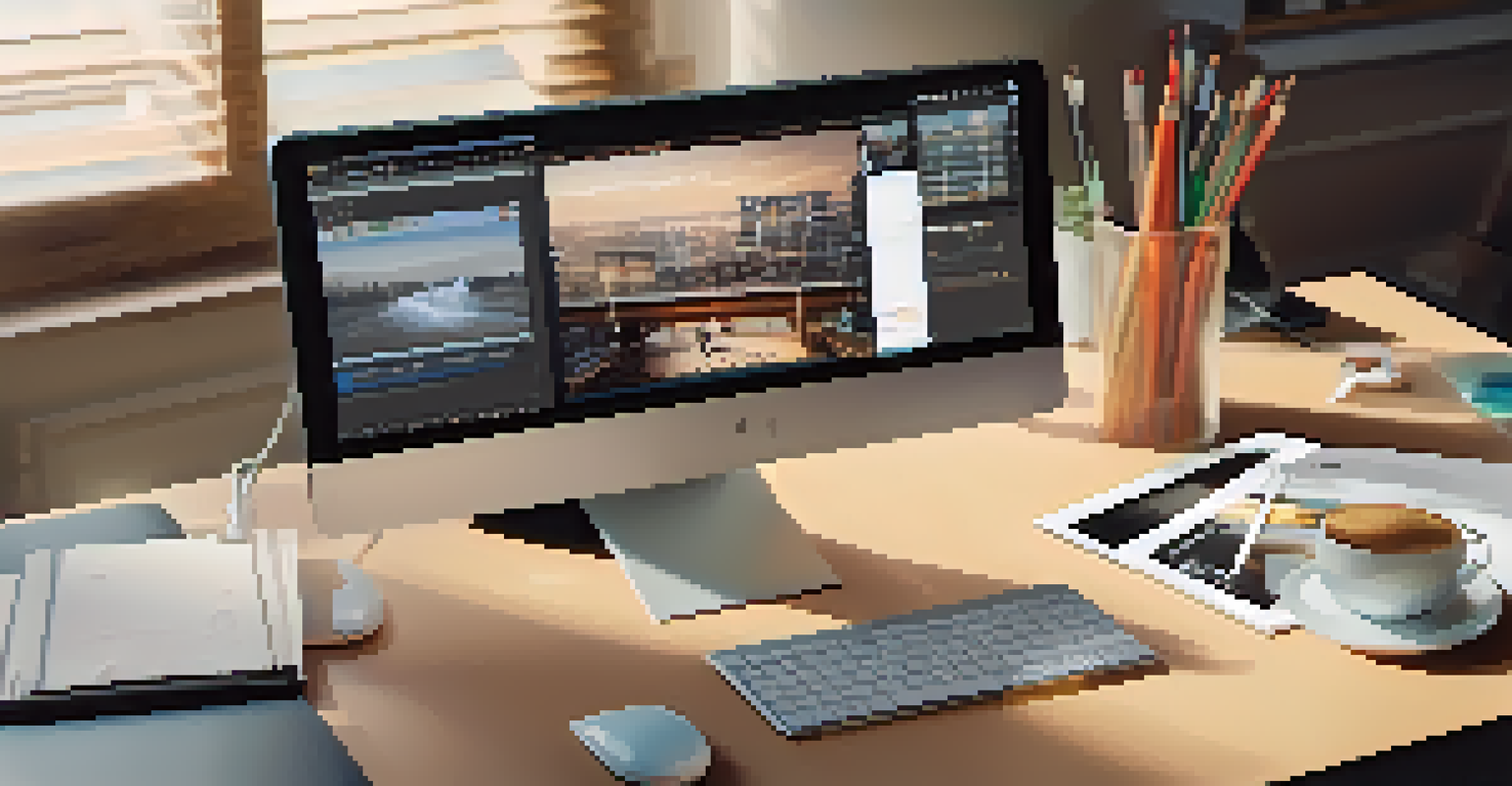 A computer screen displaying a video with a visible watermark, surrounded by office elements.