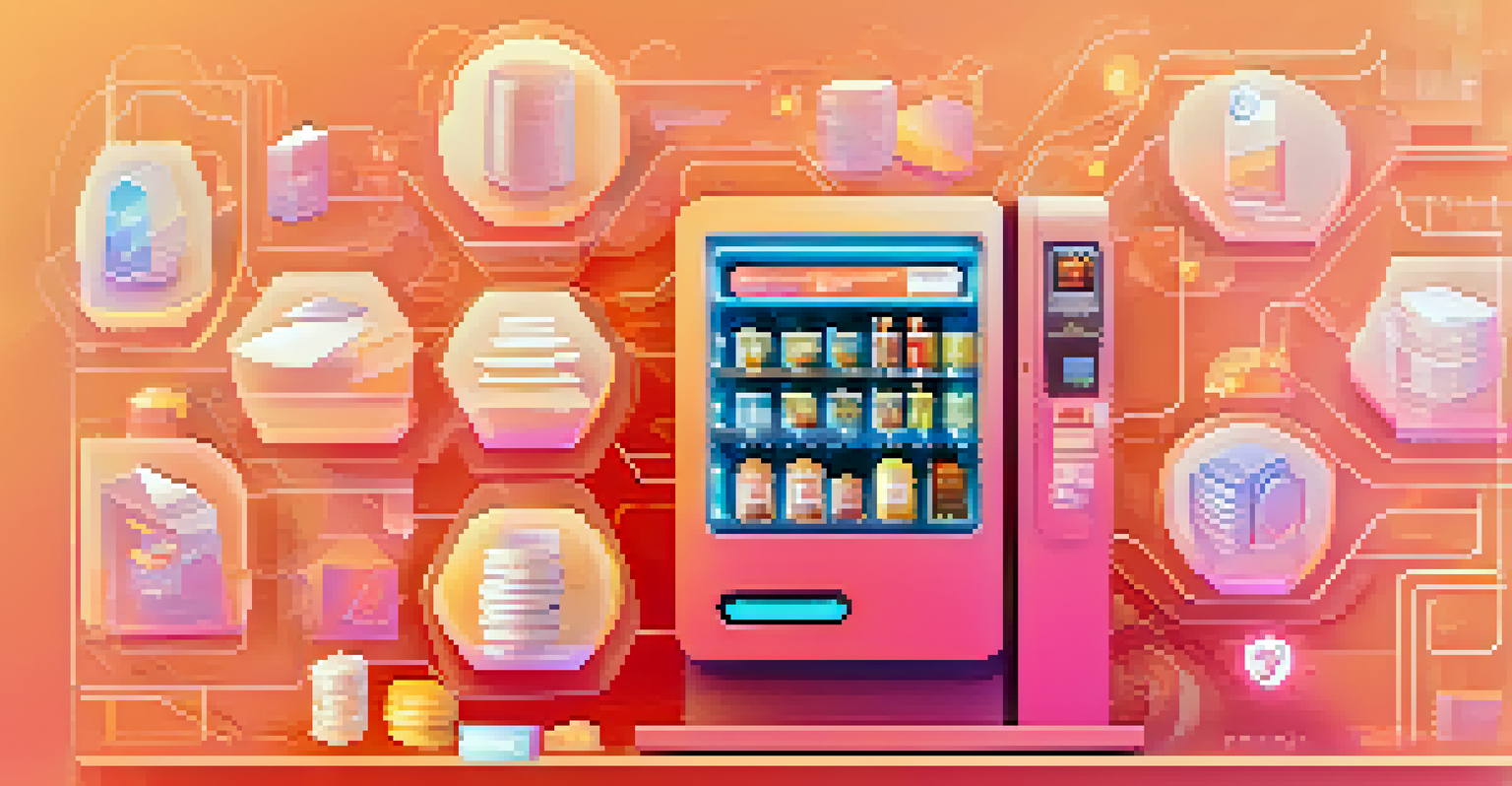 An abstract image of smart contracts depicted as a vending machine with icons representing automation.