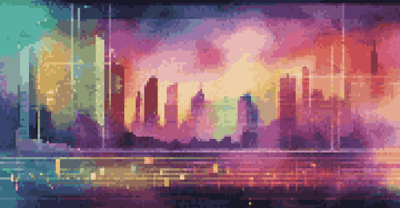 A futuristic interface showing voice recognition waveforms and accents in vibrant colors, set against a backdrop of urban and rural landscapes.