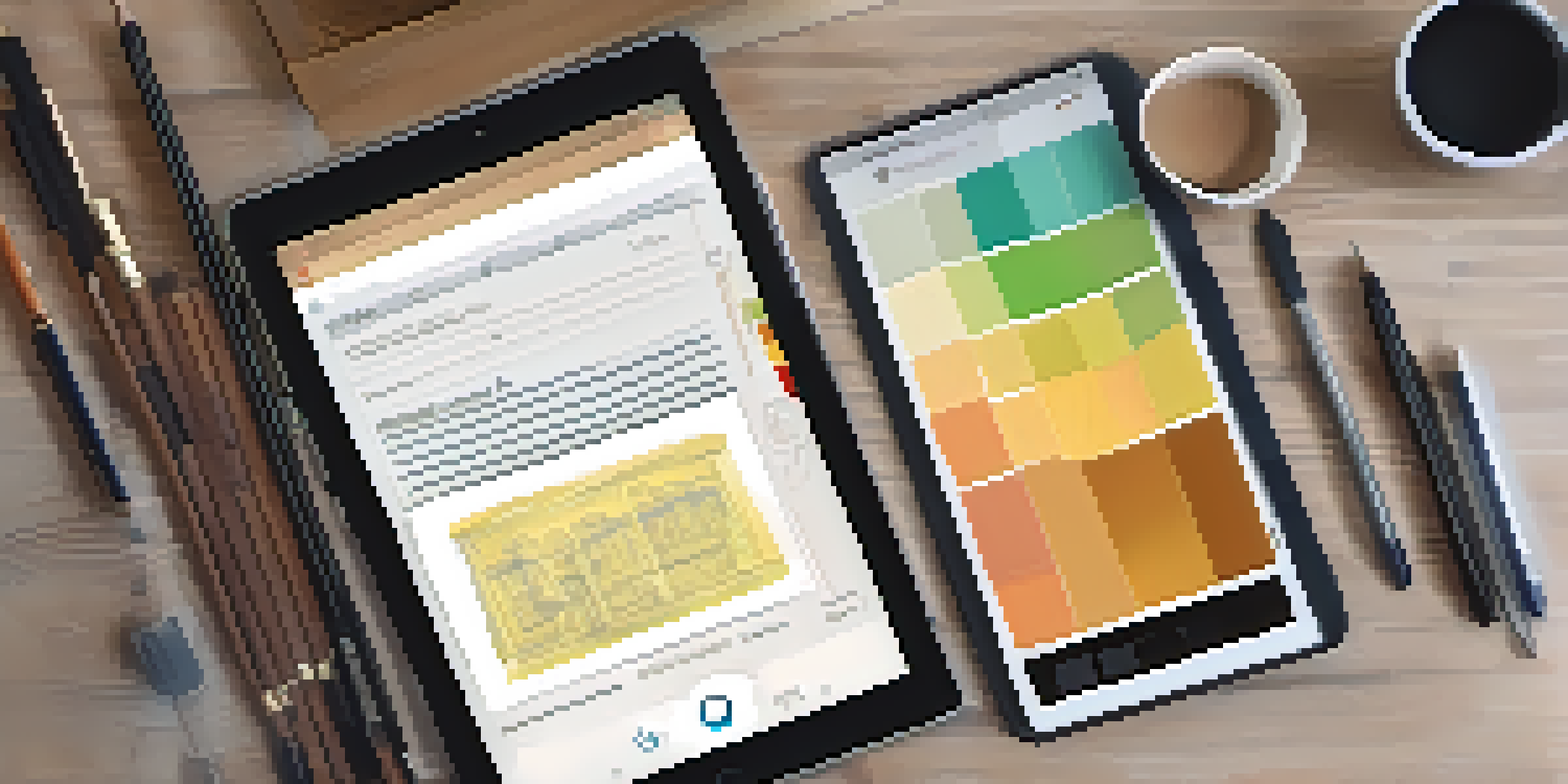A close-up view of a mobile app's screenshot on a tablet, with a user-friendly interface, placed on a desk with a notepad and pen.