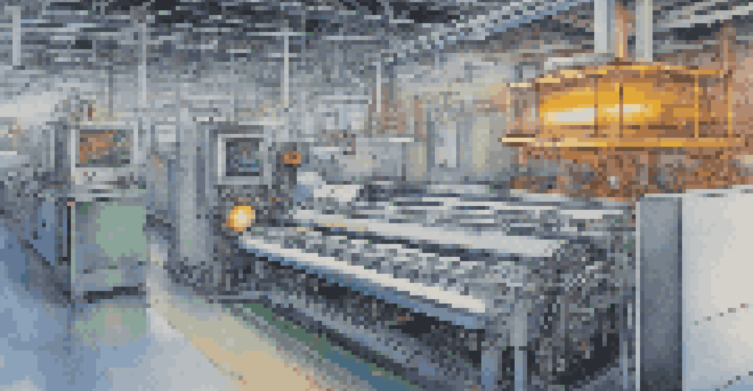Close-up of a high-tech sensor on a machine, showing colorful LED lights in a manufacturing setting.
