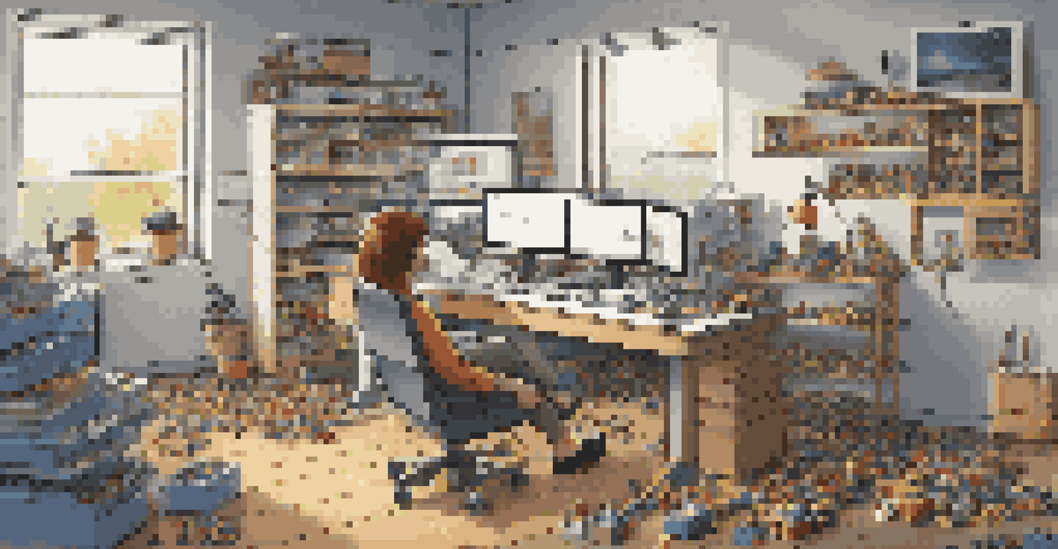 A person creating an application with low-code tools at a modern desk filled with LEGO blocks and a bright computer screen.