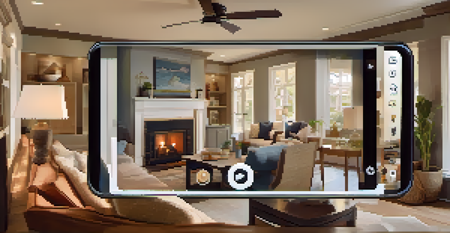 A tablet displaying an interactive virtual tour of a house, featuring a 3D model and clickable room icons for detailed information.