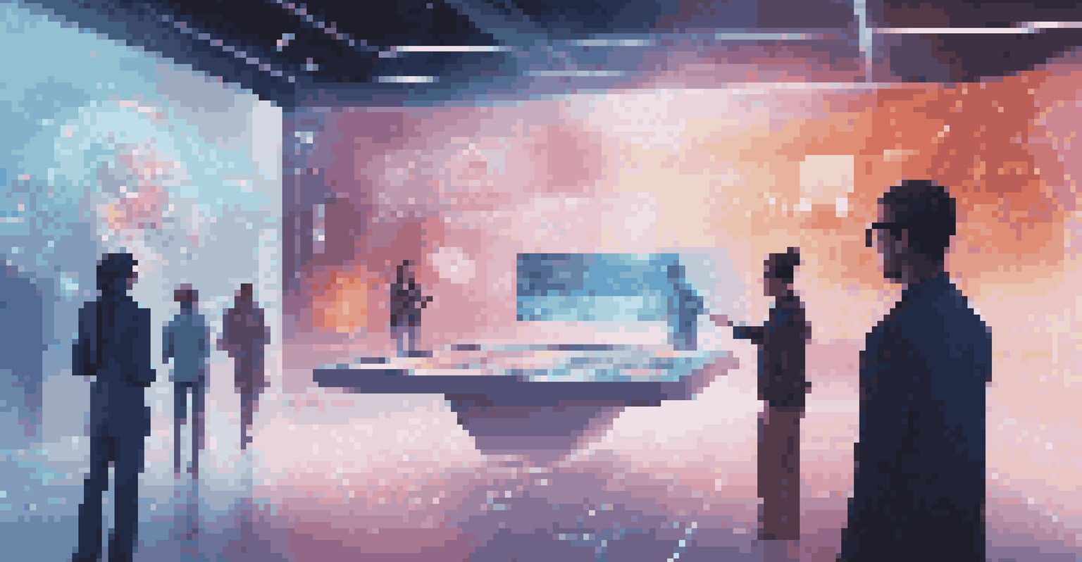 A futuristic software interface with augmented reality features, showcasing users interacting with holographic data and immersive graphics in a modern room.