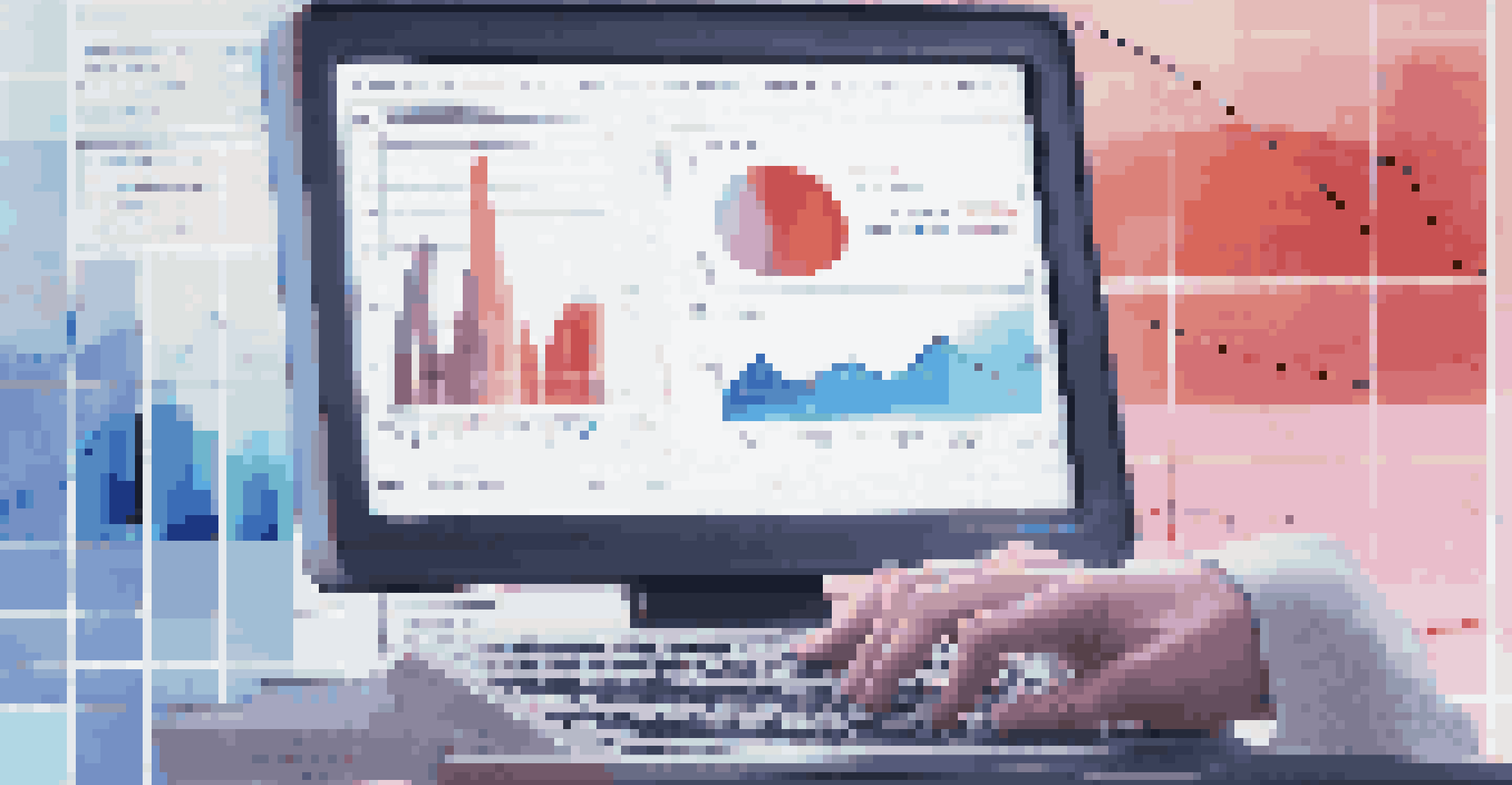 Close-up of a computer screen showing an AI algorithm analyzing financial data with colorful graphs and visualizations.