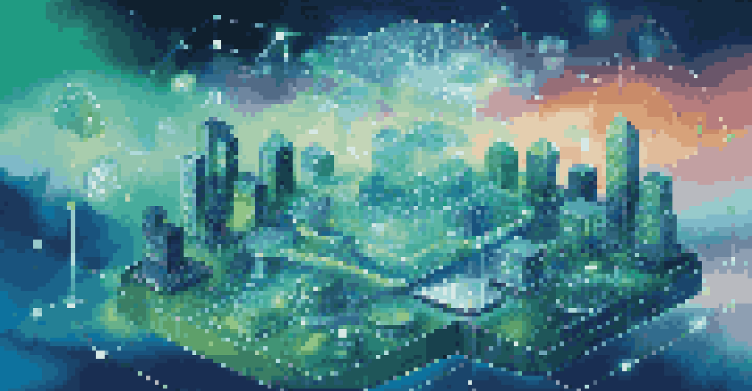 A digital landscape illustrating advanced technology for cloud compliance and data management with glowing connections and icons.