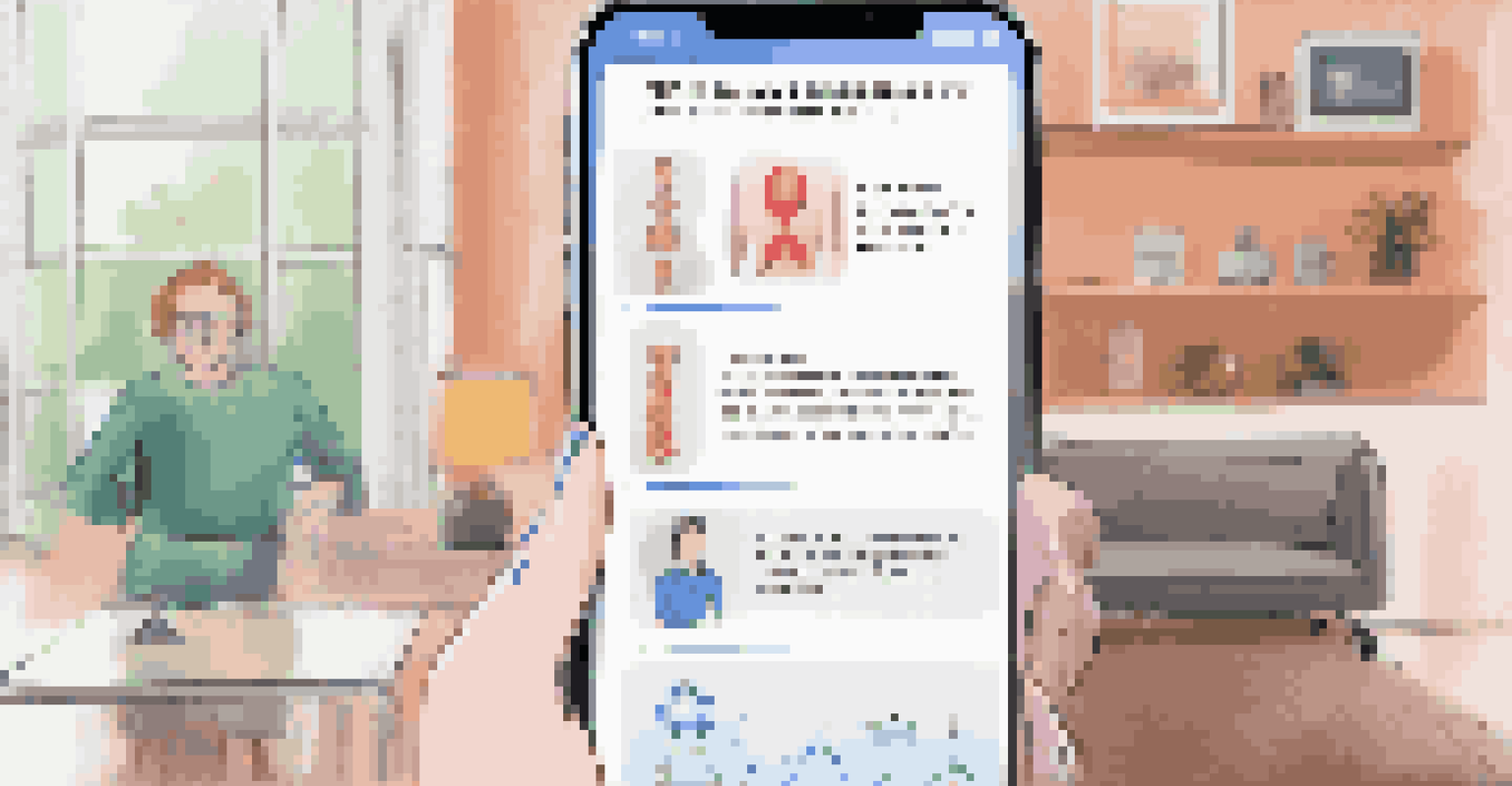 A smartphone displaying an AI chatbot conversation about health, set in a modern living room.
