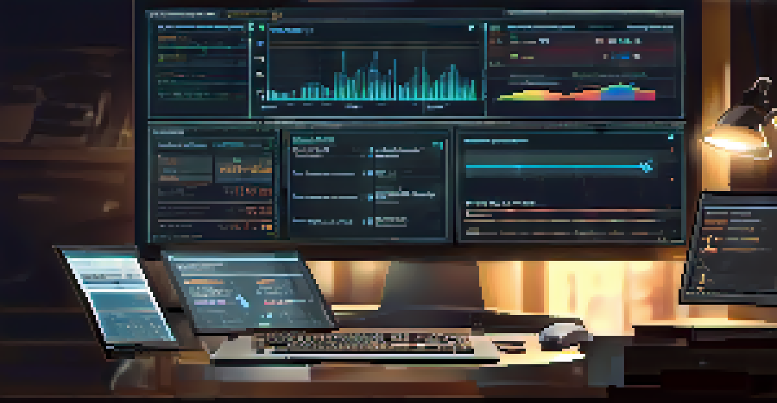 A close-up view of a computer screen showing a real-time monitoring dashboard with various performance metrics, with a person working in the background.