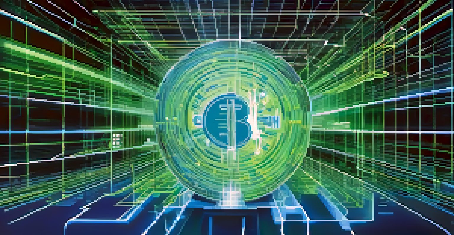 A sleek interface of a decentralized finance application merging data streams from Bitcoin and Ethereum in blue and green colors.