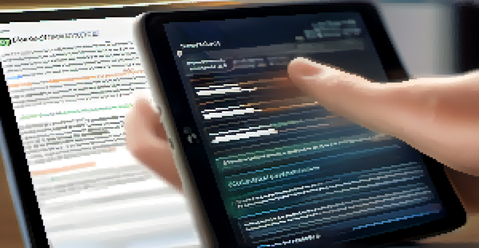 A close-up of a smart contract displayed on a digital tablet, with a hand poised above it in a blurred background.