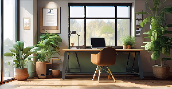 A modern workspace with a laptop showing a Shopify dashboard, complemented by a potted plant and a coffee mug, illuminated by soft natural light.