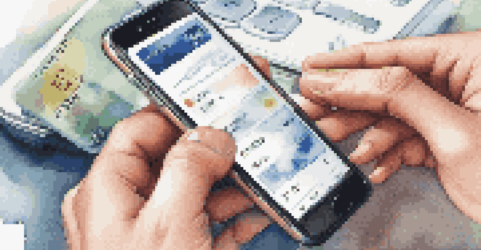 A close-up of hands using a smartphone to access digital financial services.