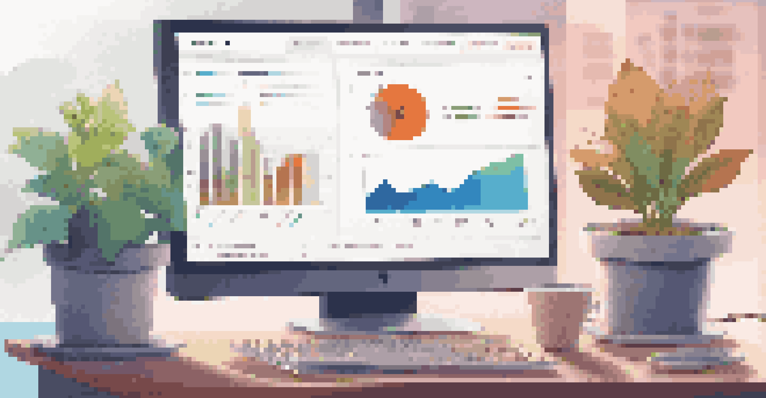 A close-up of a computer screen showing an API management dashboard with colorful graphs and metrics, set on a modern desk with a plant and a coffee cup.
