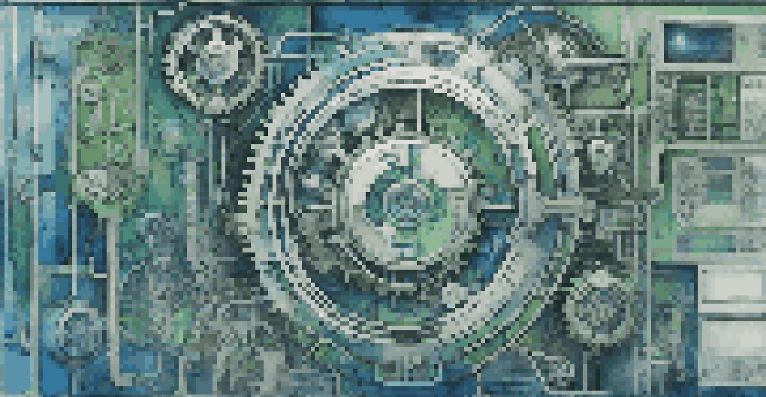 An abstract image symbolizing automation in software testing, with gears and circuits intertwined with UI elements in a high-tech color palette.