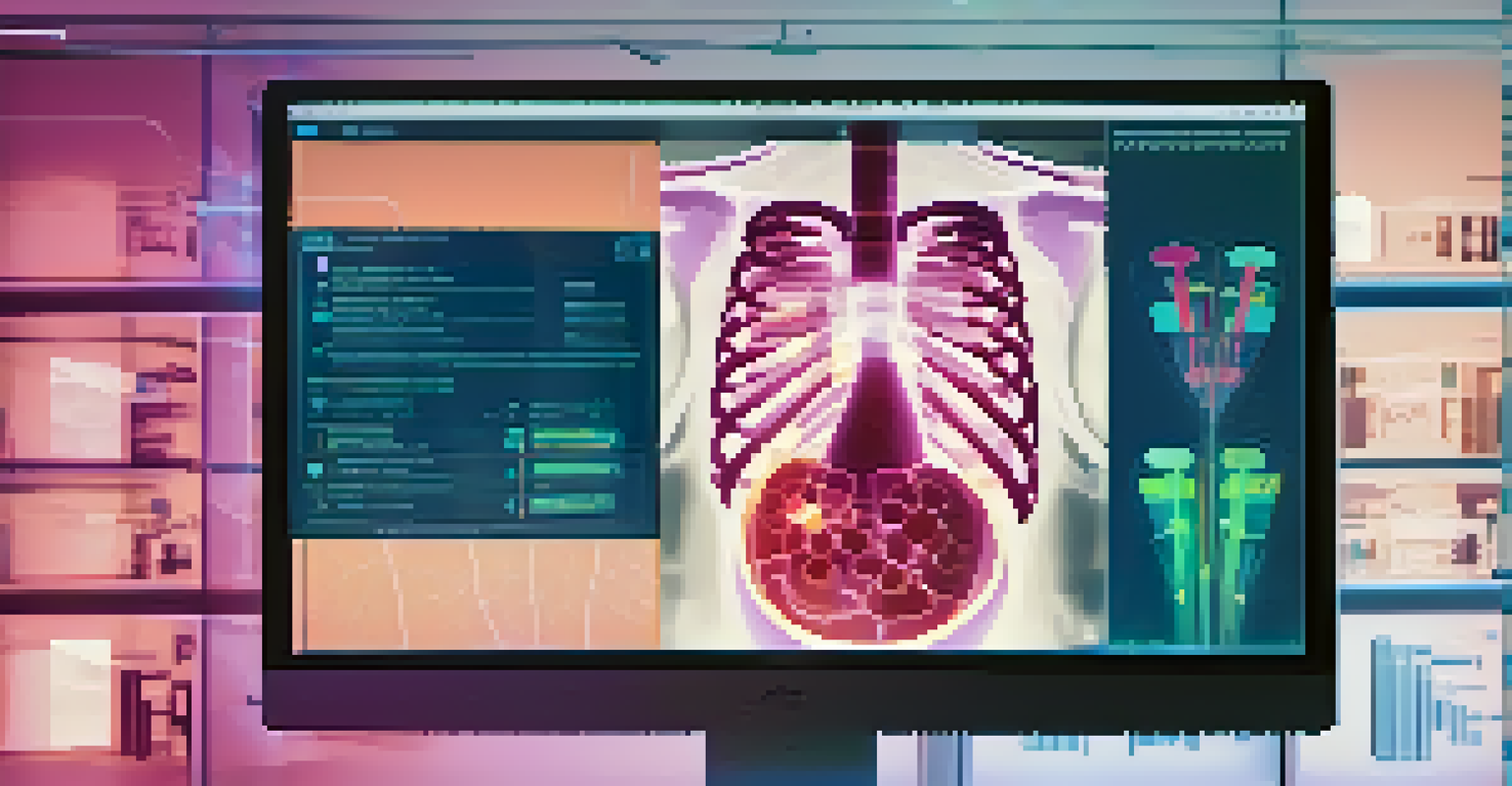 A computer screen showing an AI analyzing a chest X-ray with highlighted abnormalities.