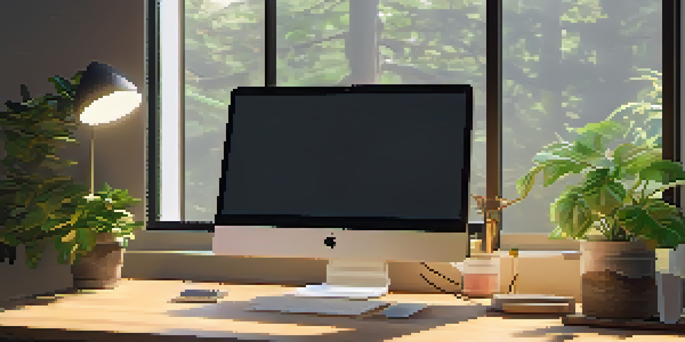 A modern workspace with a computer desk and a bright 'Sign Up' button on the screen, illuminated by warm sunlight.