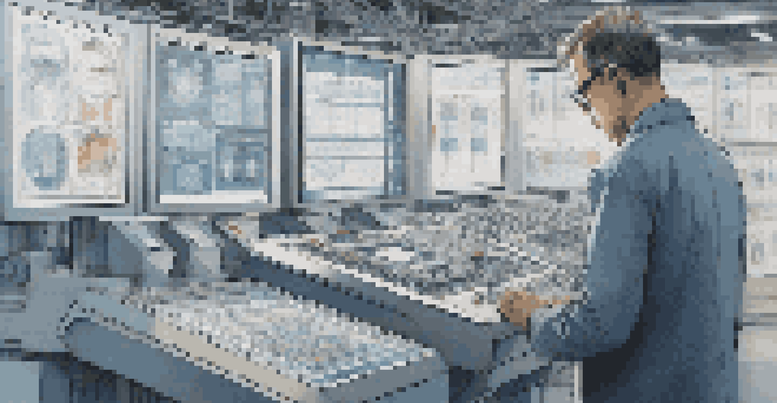 An engineer studying a machine with sensors, surrounded by screens showing predictive maintenance data in a modern factory.