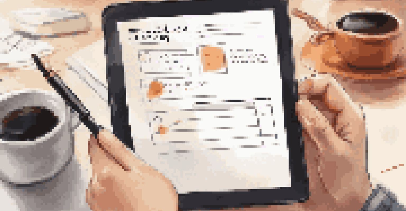 A close-up image of a hand filling out a customer feedback survey on a tablet in a cozy workspace.