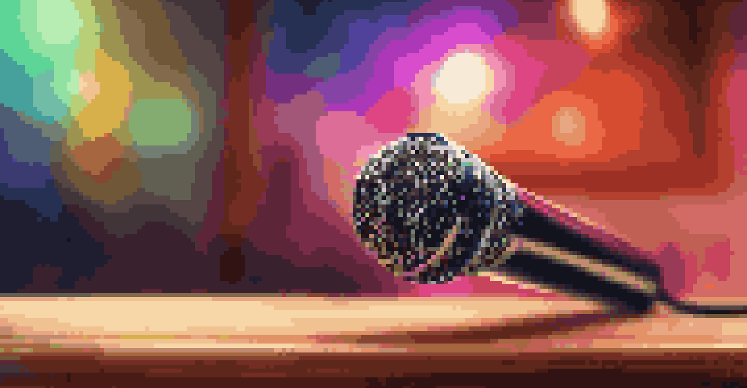 A close-up of a high-quality microphone with colorful sound waves in the background.