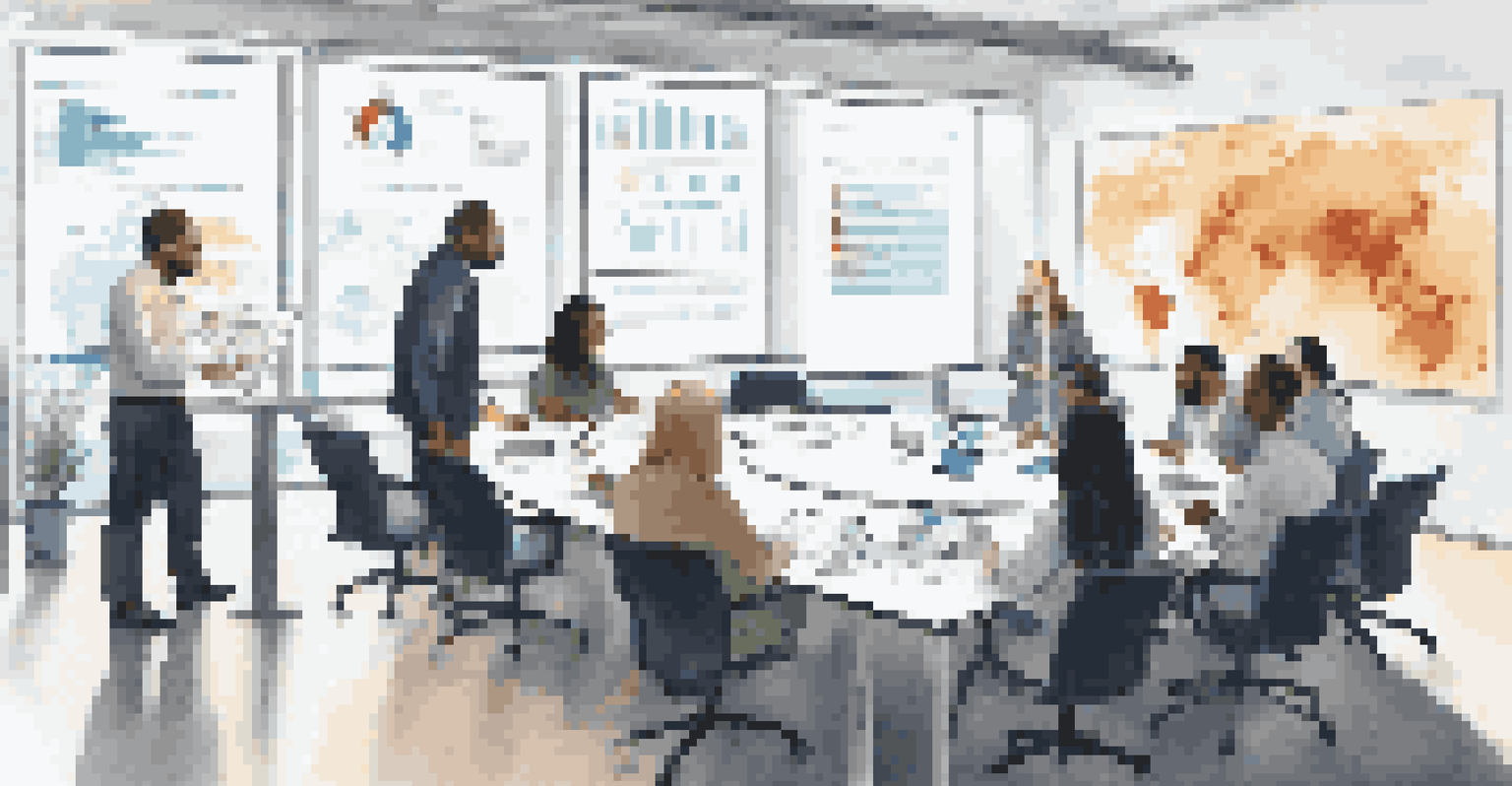 A group of diverse employees discussing digital forensics around a conference table, with a presentation on a screen and charts displayed.