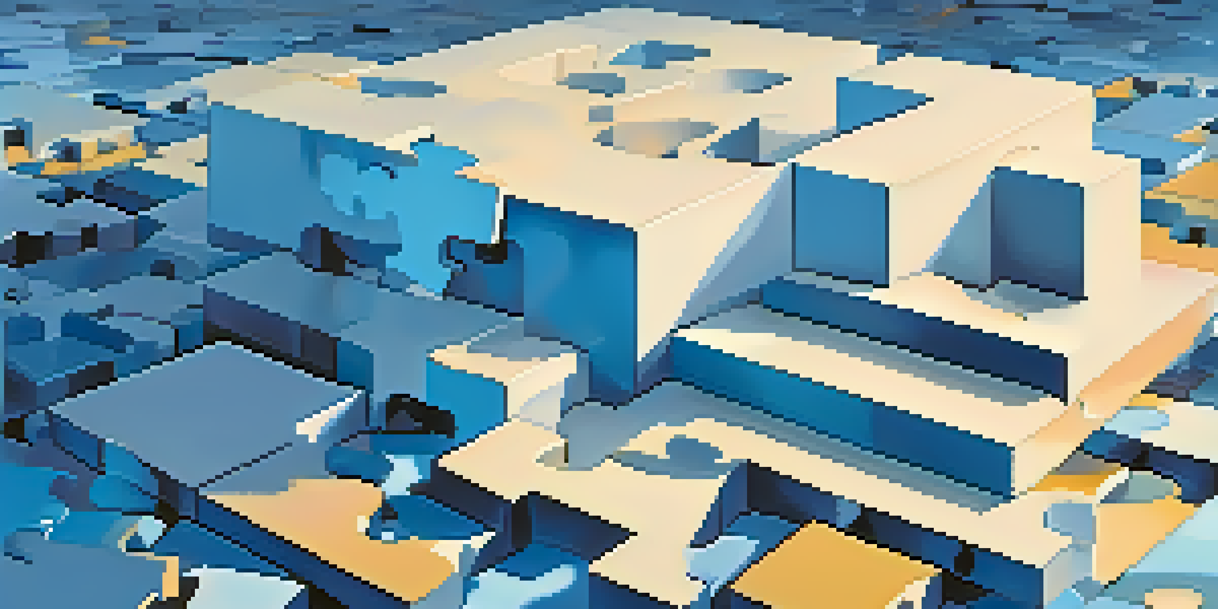 An illustration showing a large, intact puzzle piece representing monolithic architecture, surrounded by smaller scattered pieces symbolizing microservices, with a blue gradient background and soft lighting.