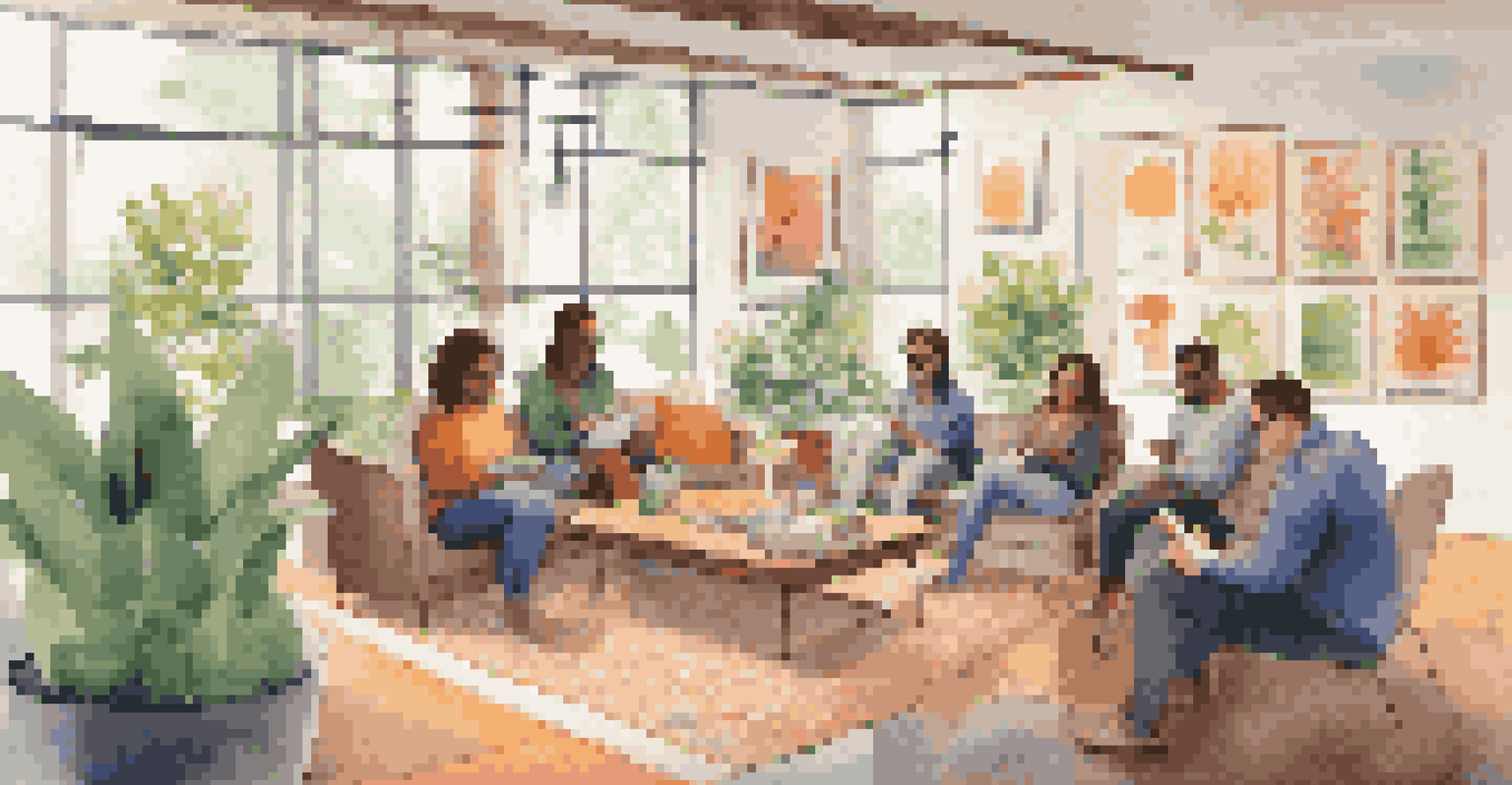Teachers collaborating in a cozy lounge area during a gamification workshop, surrounded by colorful charts and interactive materials.