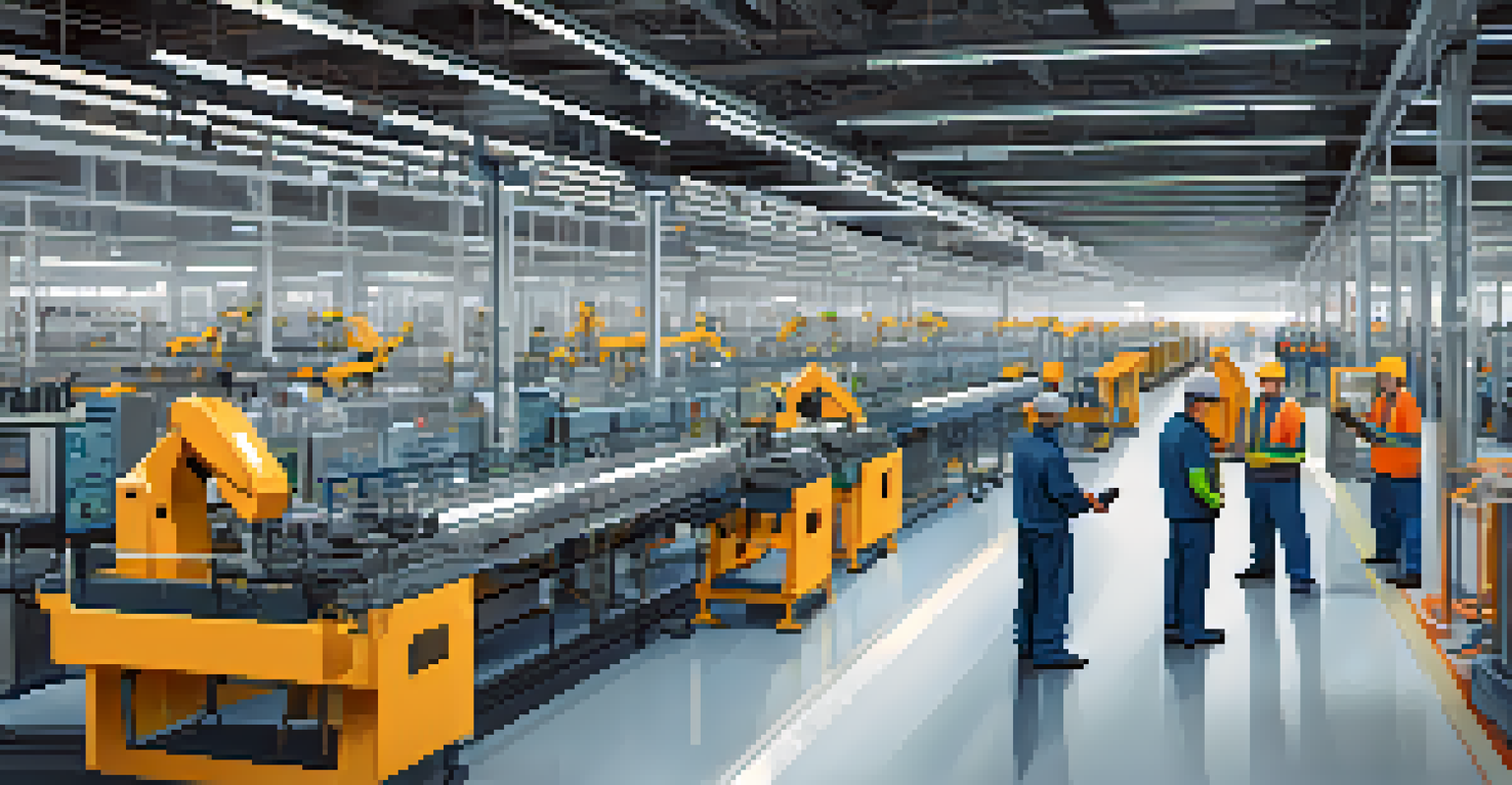 An assembly line in a factory where workers use digital twin technology to monitor equipment health.