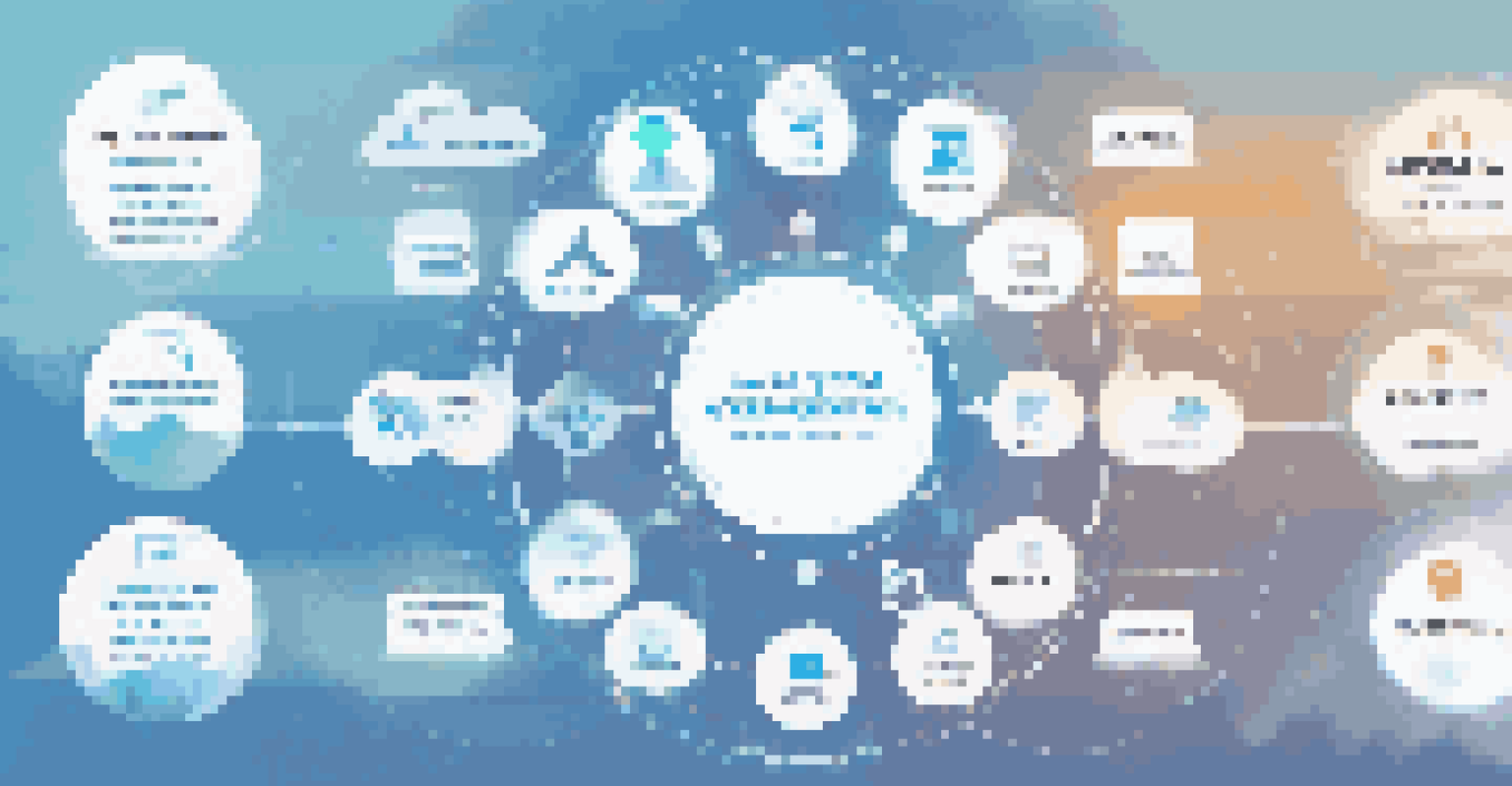 An infographic illustrating key components of cloud governance with icons and a clean background.