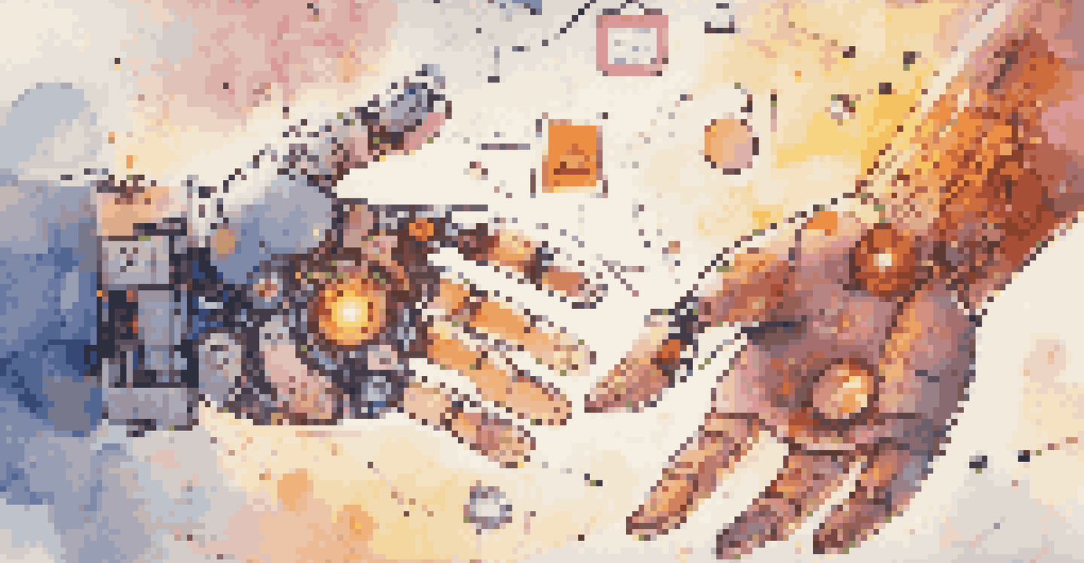 An abstract image showing a robot hand reaching for a human hand, symbolizing emotional intelligence in AI.
