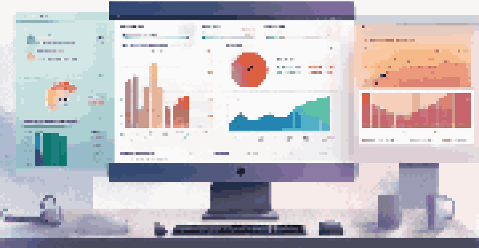 A modern computer screen showing a digital dashboard with colorful graphs and charts representing customer sentiment analytics.