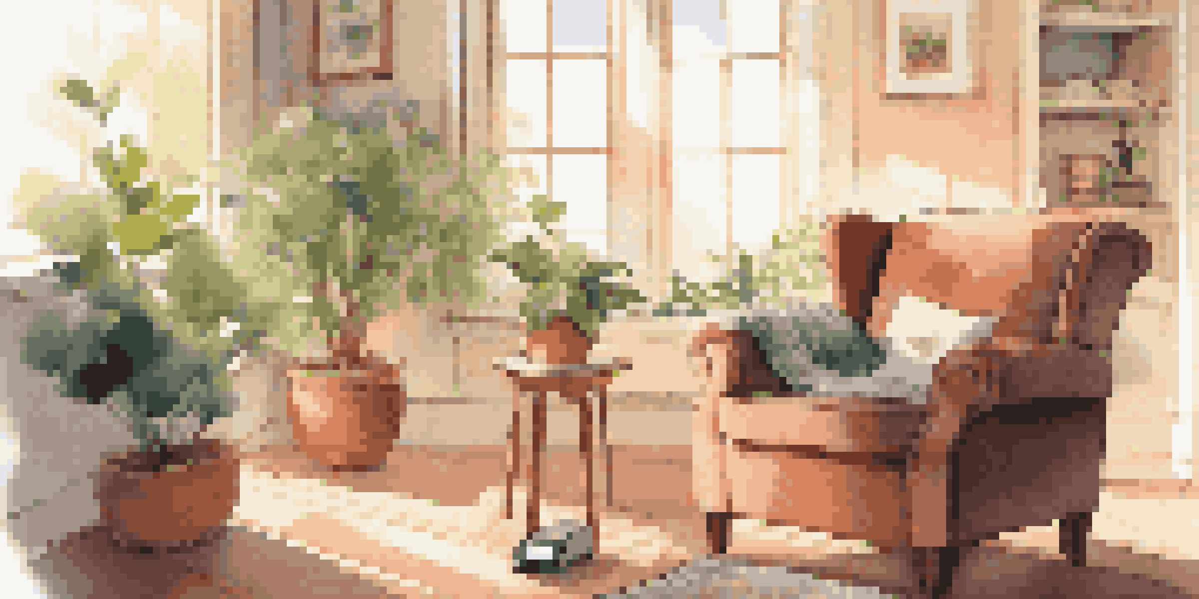 A cozy living room with warm lighting, an armchair, a cup of tea, and a digital device showing an AI companion.