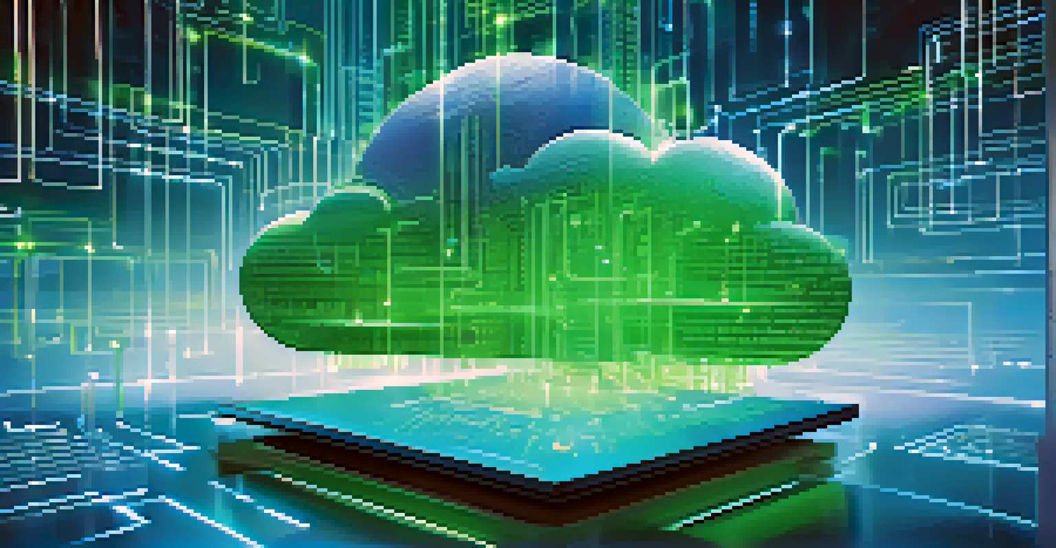 An abstract digital illustration of a cloud surrounded by locks and data streams, representing cloud technology and security.
