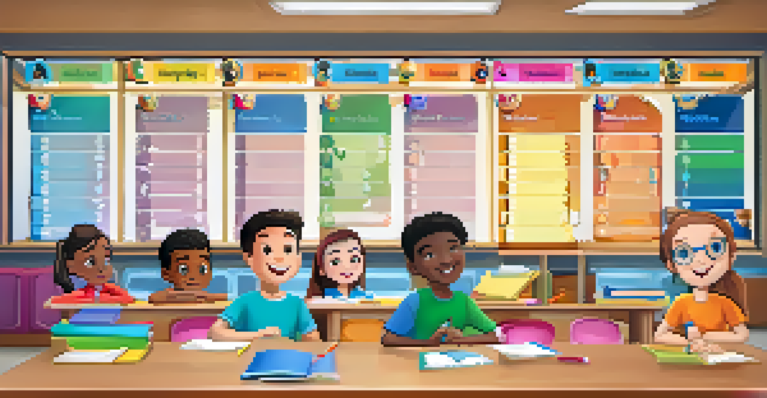A colorful leaderboard in a classroom displaying student avatars and scores, highlighting achievements in a gamified learning experience.