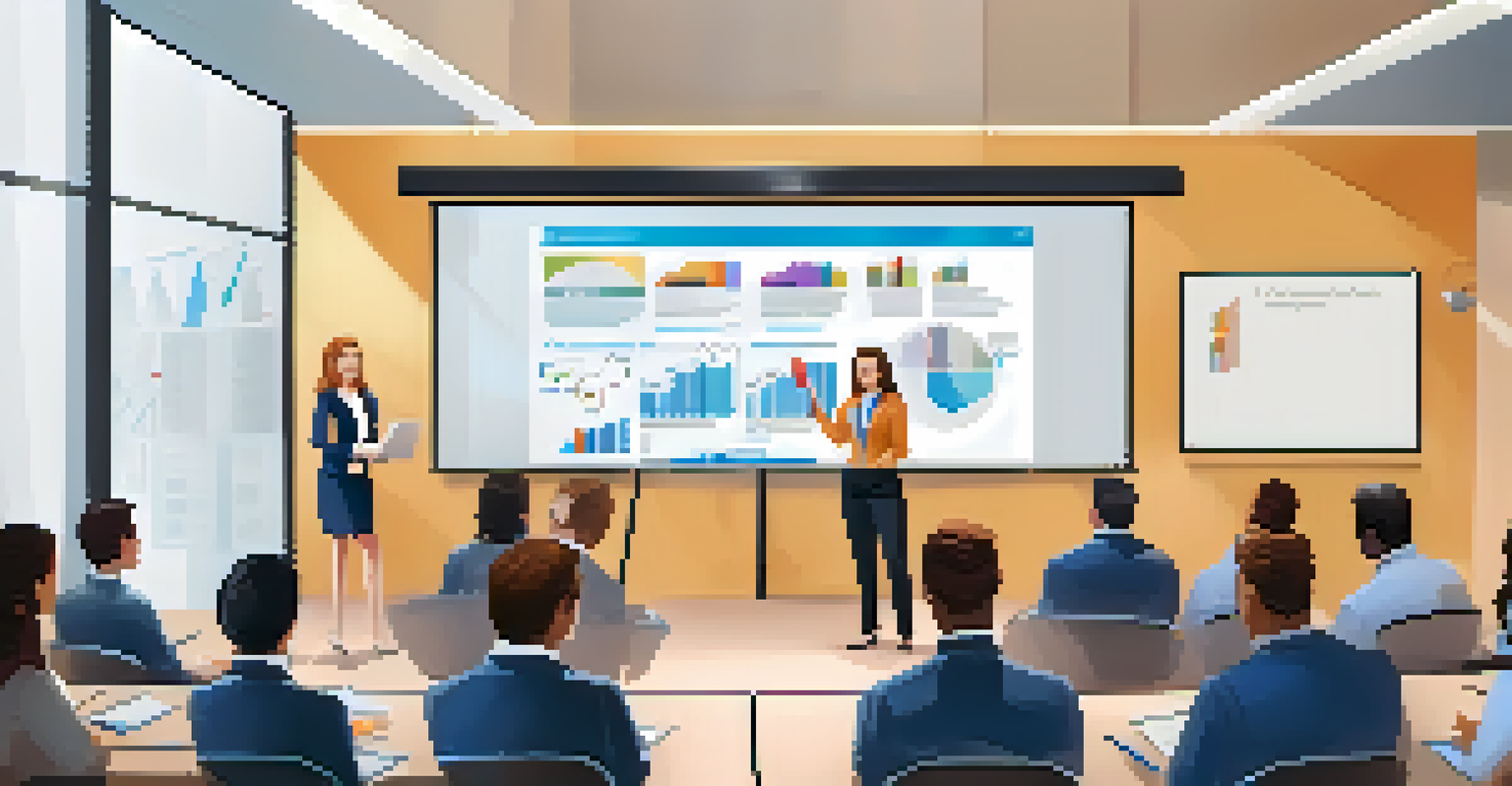 A corporate training session on data privacy with a presenter and engaged audience in a modern conference room.