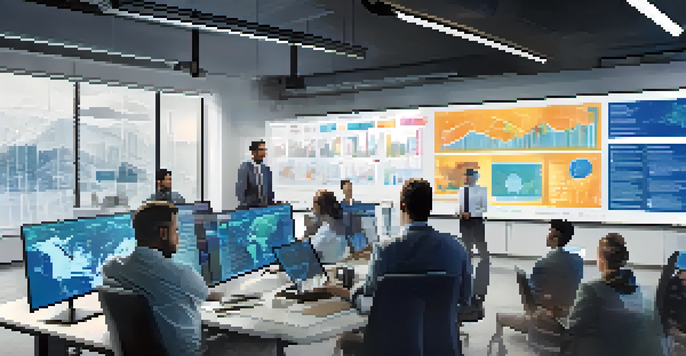A diverse incident response team discussing cybersecurity analytics in a modern office filled with natural light.