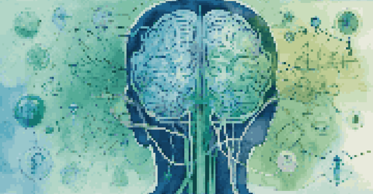 An abstract image representing artificial intelligence in healthcare, with a brain shape made of interconnected lines and medical symbols.