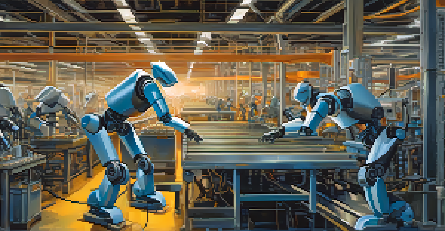 A robot helping a human worker in a manufacturing setting, emphasizing collaboration and efficiency.