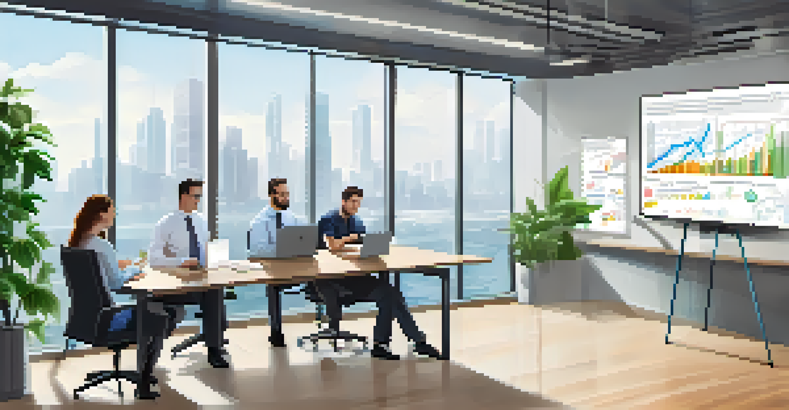 A team of engineers in a bright office discussing predictive maintenance strategies, with charts on the whiteboard showing customer satisfaction metrics.