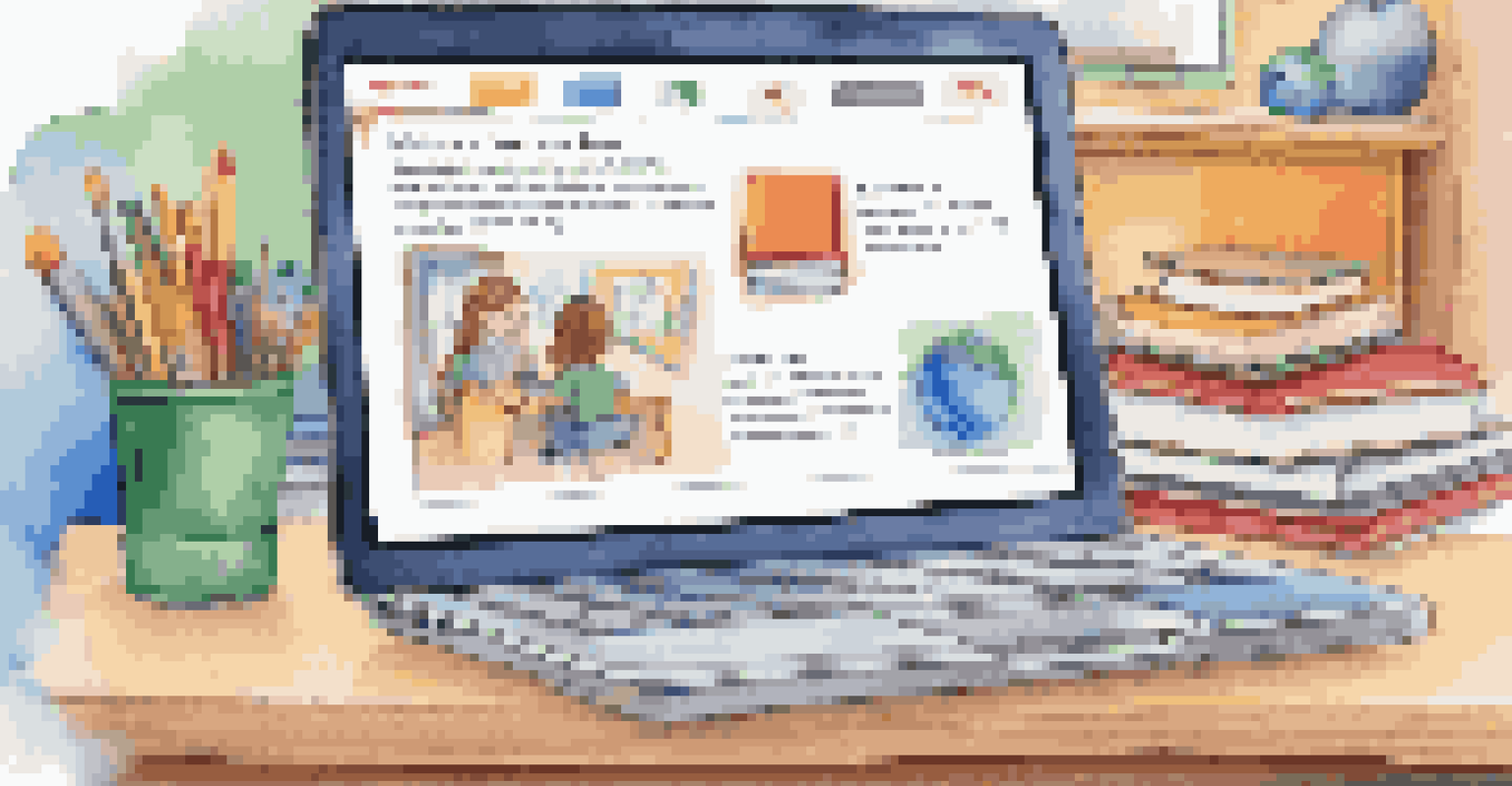 An inclusive online learning platform visible on a laptop in a vibrant classroom designed for accessibility.