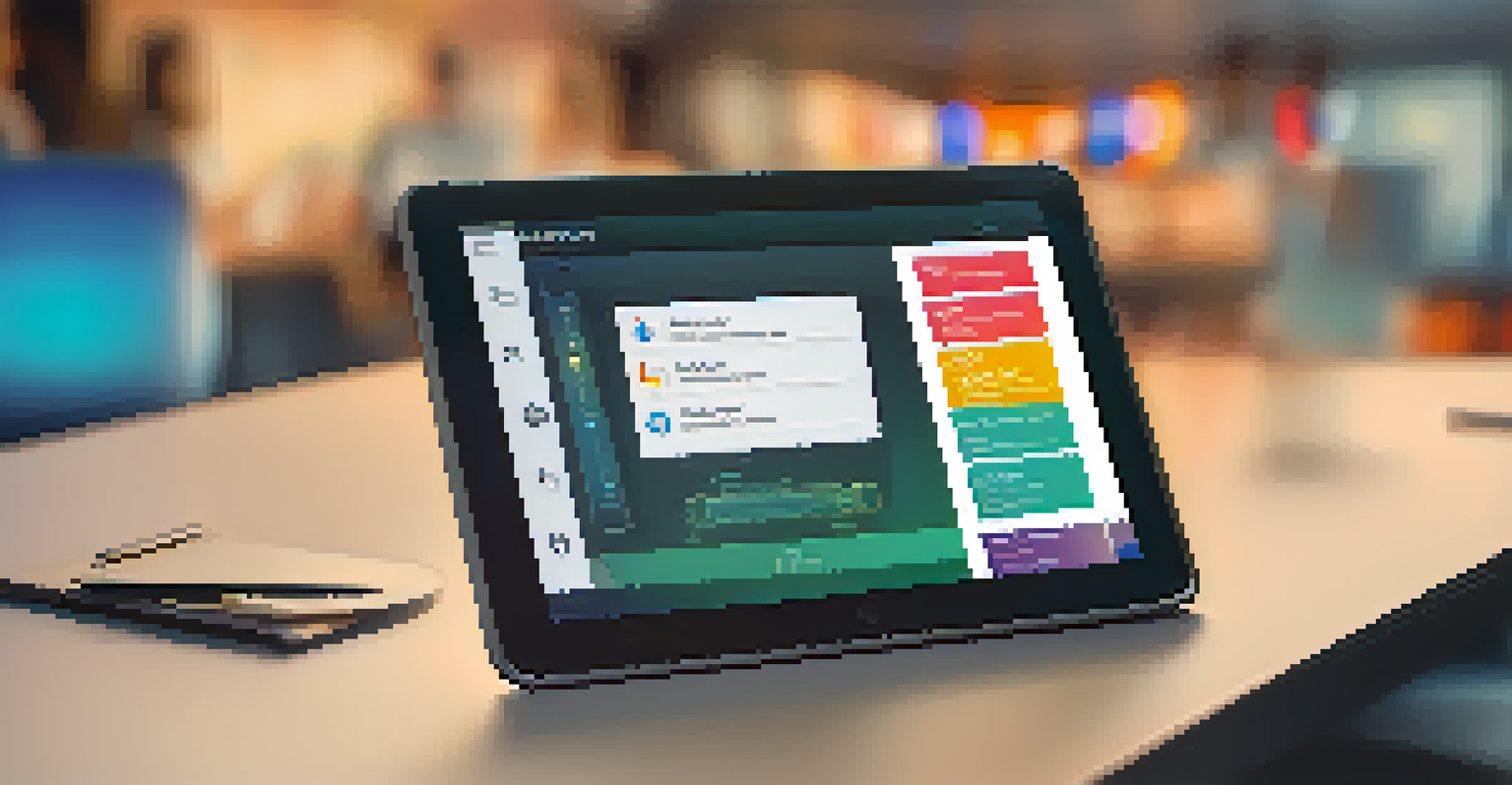 A tablet showing a digital identity management system with security icons in a blurred office setting.