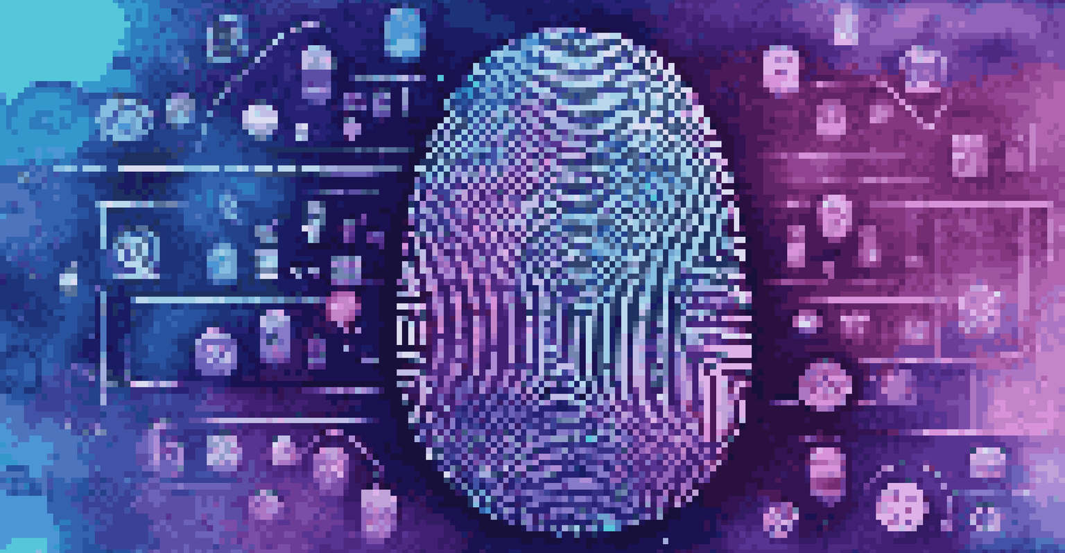 A digital fingerprint composed of various social media icons against a gradient background.