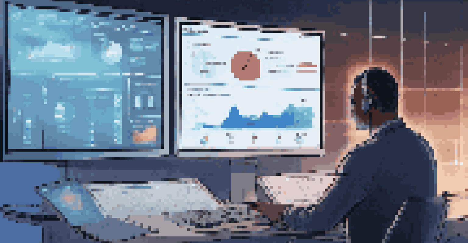 A focused individual reviewing a security assessment dashboard on a computer screen in a dimly lit room.