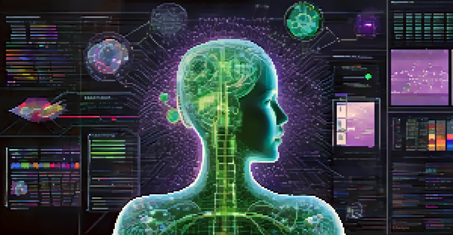 A visual representation of AI algorithms in healthcare, featuring colorful data patterns and medical images in a dark digital background.