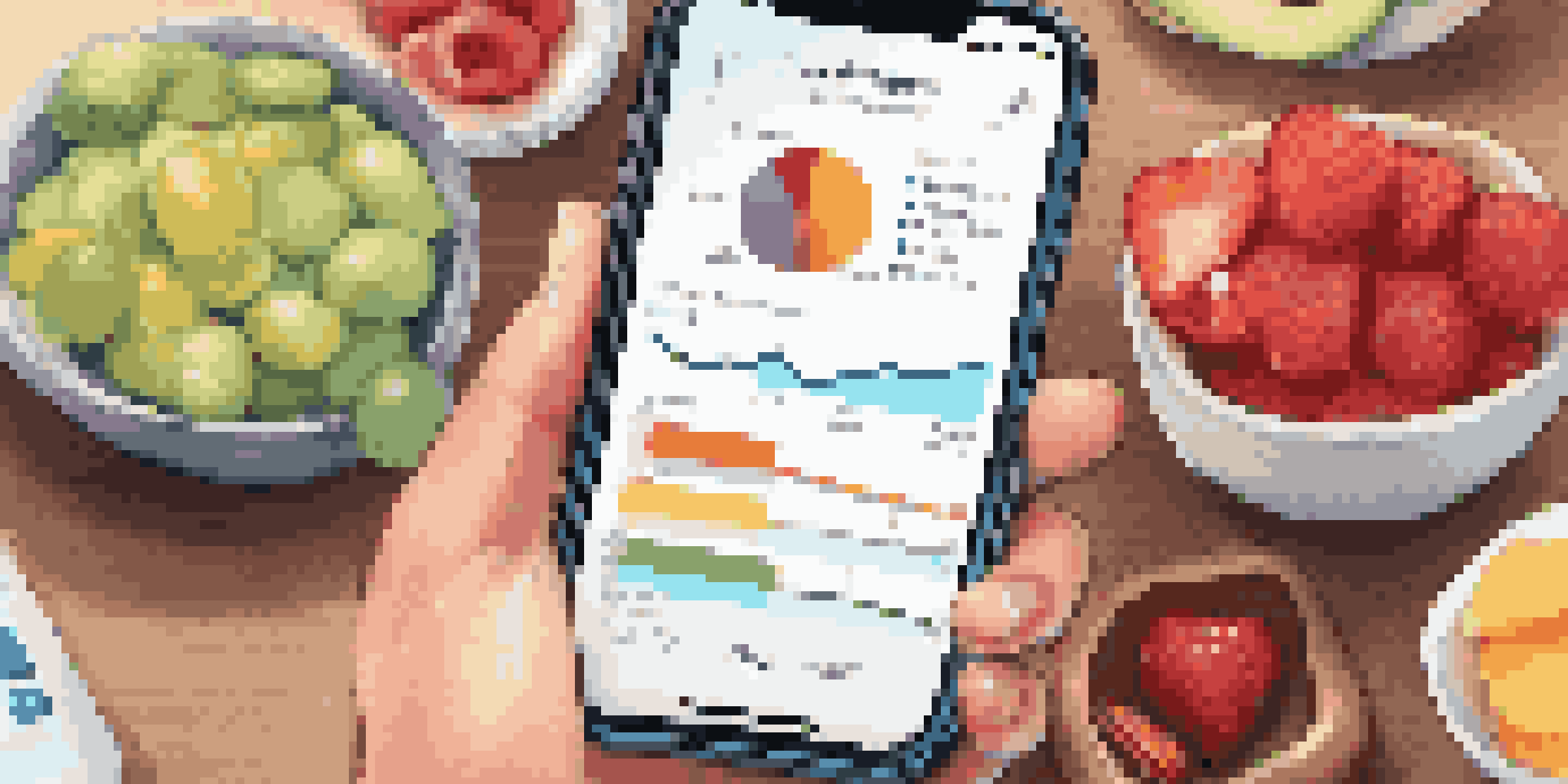 A smartphone with a diabetes management app open, surrounded by healthy snacks in a warm home environment.