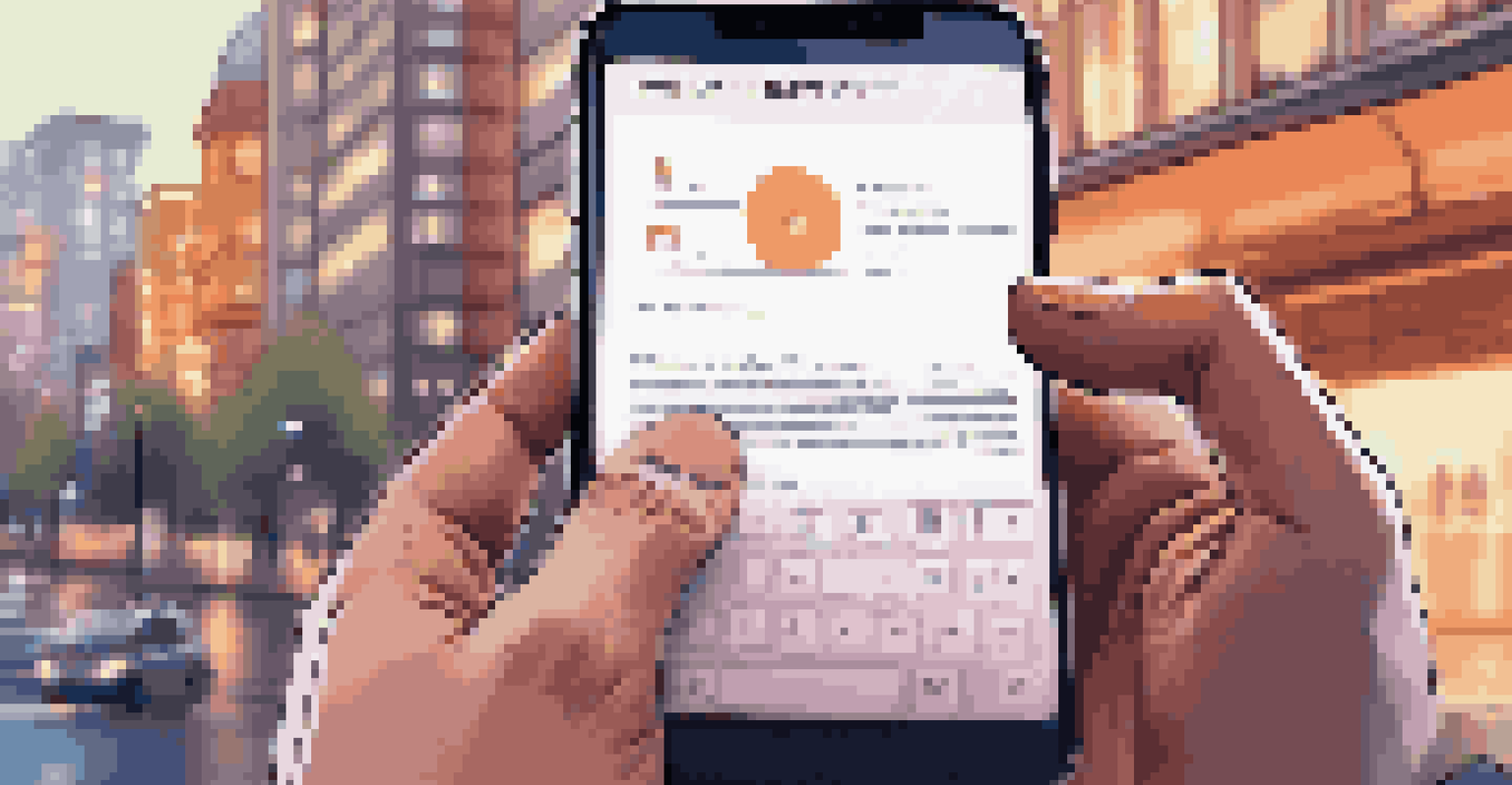A close-up of a smart contract displayed on a digital device, with a hand reaching towards the screen against a city background.