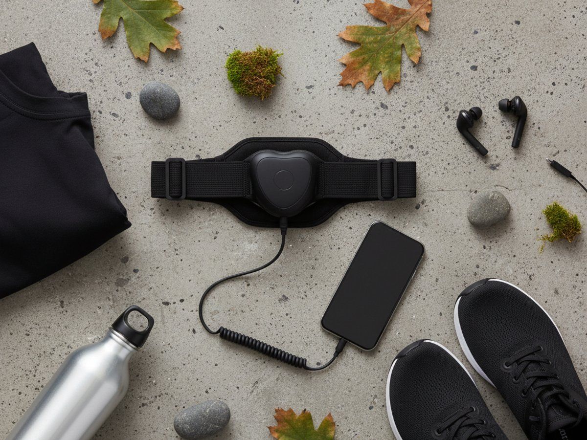 Ein Läufer verbindet seinen Herzfrequenz-Brustgurt mit dem Smartphone