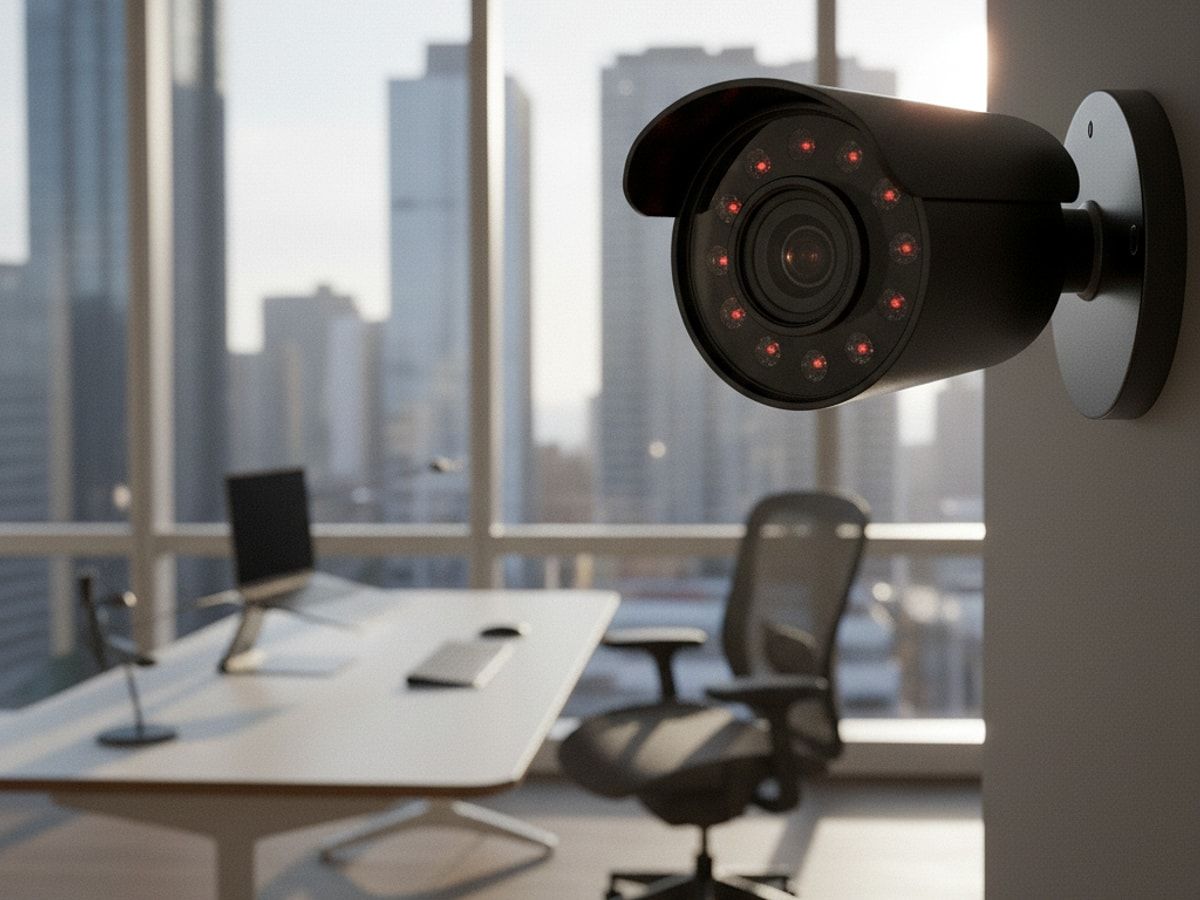 Detailaufnahme der Linse und Infrarot-Sensoren der überwachungskamera homeoffice